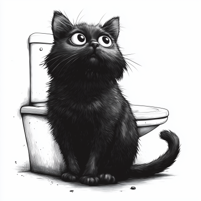 Black Cat on Toilet