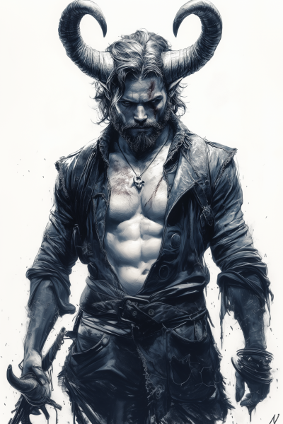 Muscular Tiefling in Rustic Village