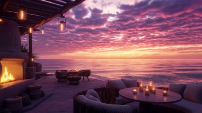 Outdoor Oceanfront Cafe at Sunset