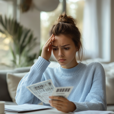 Stressed Woman in Modern Living Room