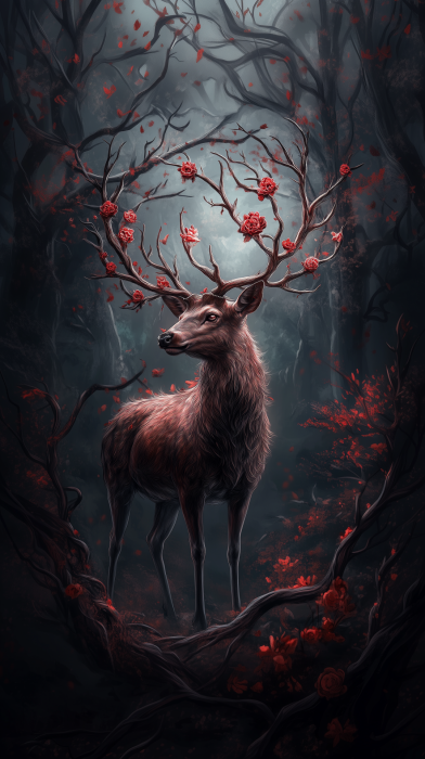 Gothic Red Deer in Fantasy Forest