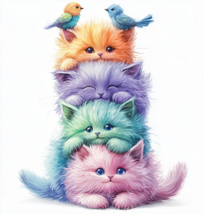 Playful Kittens and Birds