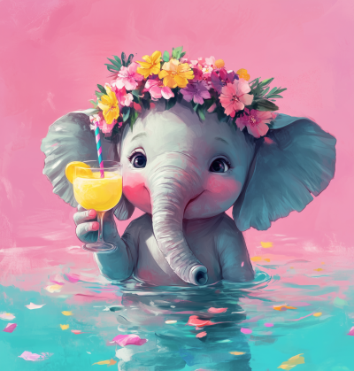 Playful Baby Elephant in Lagoon