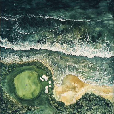 Sunset Aerial View of Golf Course