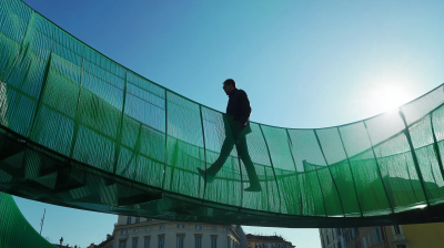 Man Walking on Tibetan Bridge