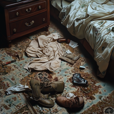 Clothes and Cigarettes on Carpet