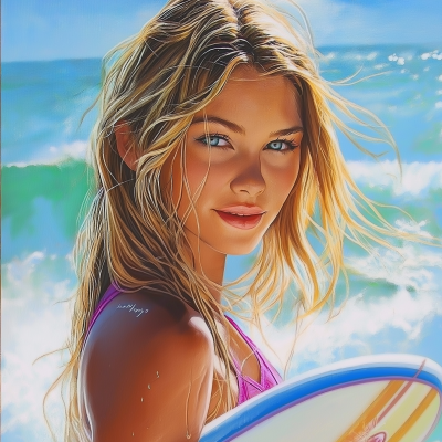 Surfer Girl in Pastel Colors