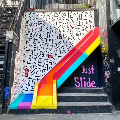 Colorful Children’s Slide in Street Scene