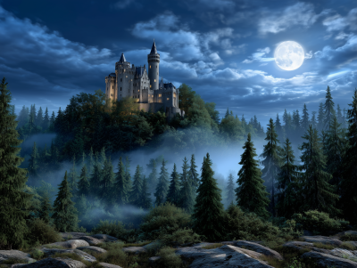 Mysterious Castle in the Dark Forest
