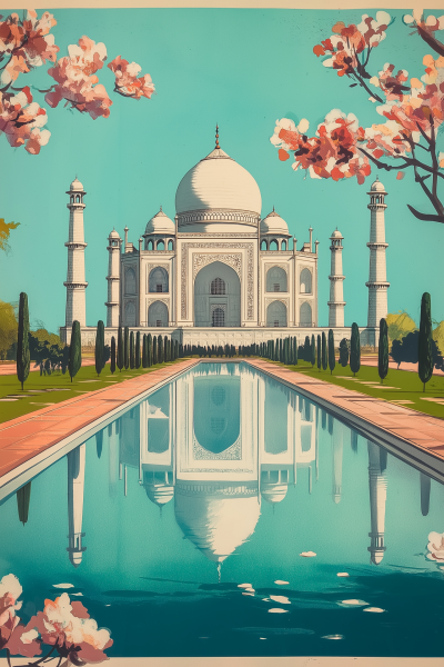 Vintage Taj Mahal Travel Poster