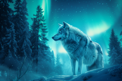 Majestic Wolf Under Aurora