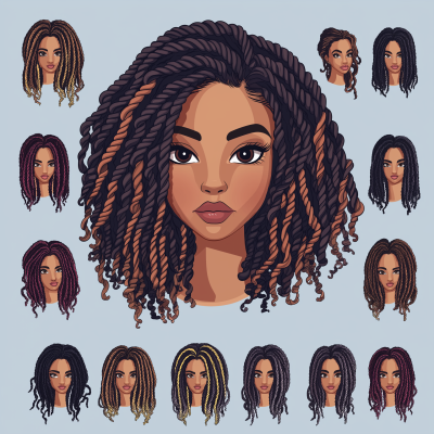 Curly Microlocs Hairstyle Illustration
