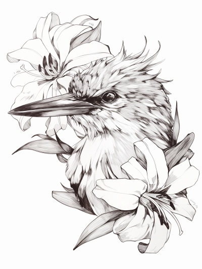 Kingfisher and Lilies Illustration