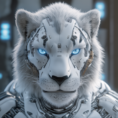 Cyborg Tiger in Cyberpunk Setting