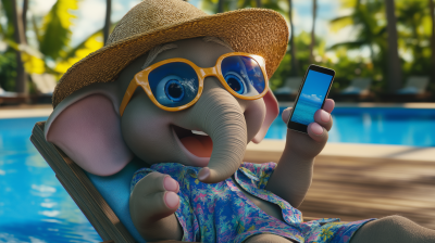Happy Elephant Mascot at Thai Hotel Pool