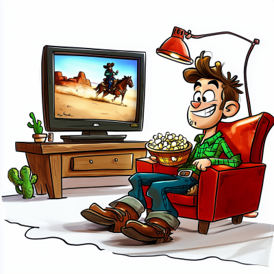 Man Enjoying a Western Movie