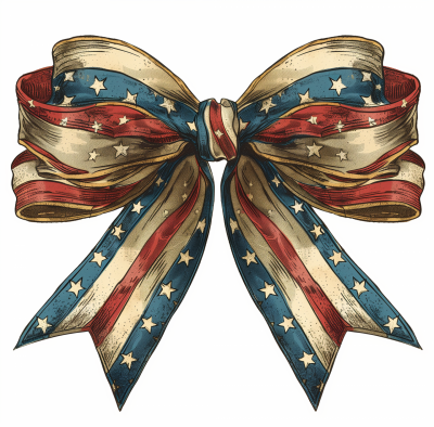 Vintage Ribbon Bow with Flag