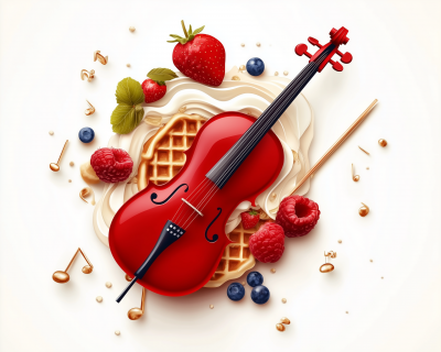Red Cello and Trumpet on Waffle