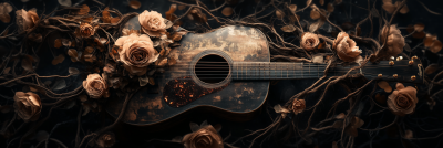 Old Guitar with Flowers