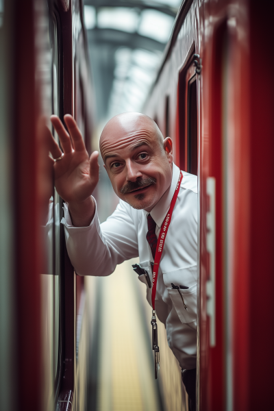 Train Steward Waving