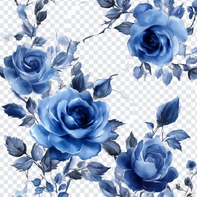 Watercolor Blue Rose Floral Pattern