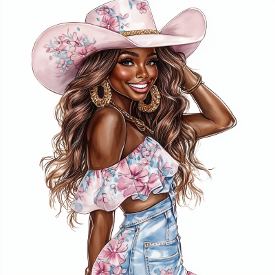 Smiling Black Woman in Cowboy Hat