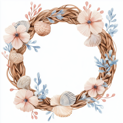 Woven Wreath with Flowers and Seashells