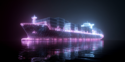 Glowing Wireframe Ship