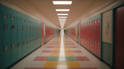 Bright and Colorful School Hallway