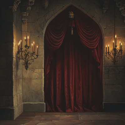 Interior Castle Wall with Velvet Drapes