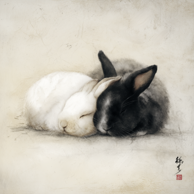 Two Rabbits Resting