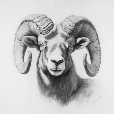 Bighorned Ram Pencil Drawing