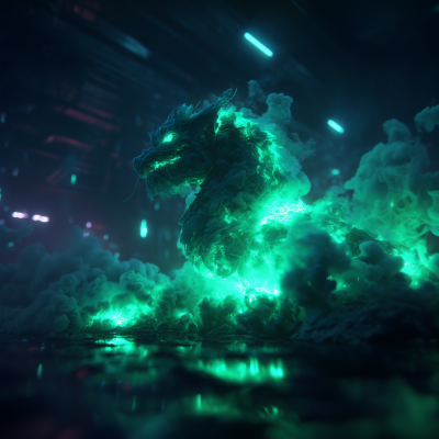 Neon Dragon in Acid Landscape