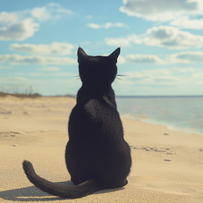 Begging Black Cat on the Beach