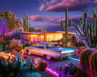 Vintage Car and Modern House