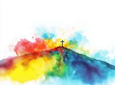 Pastel Cross on a Hill