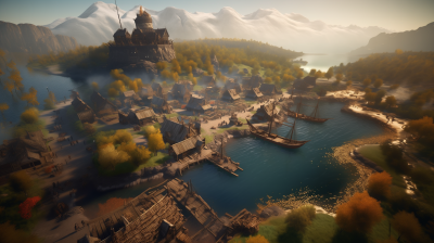 Aerial Viking City Landscape