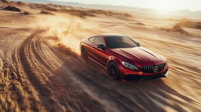 Aerial View of a Red Mercedes in the Desert