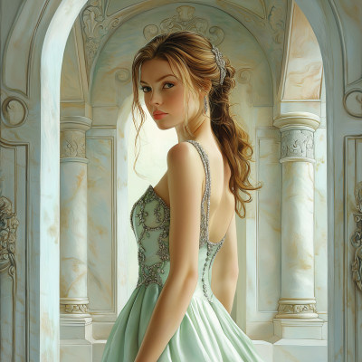 Elegant Woman in Mint Gown