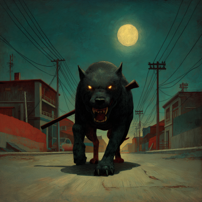 Angry Dog at Full Moon