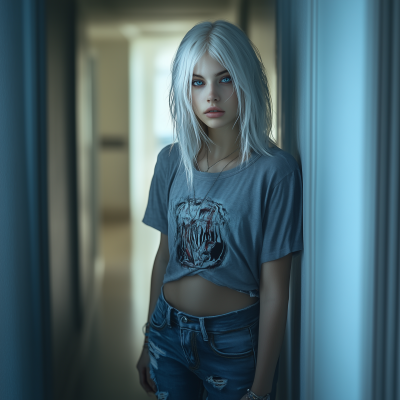 Young Woman with White Hair