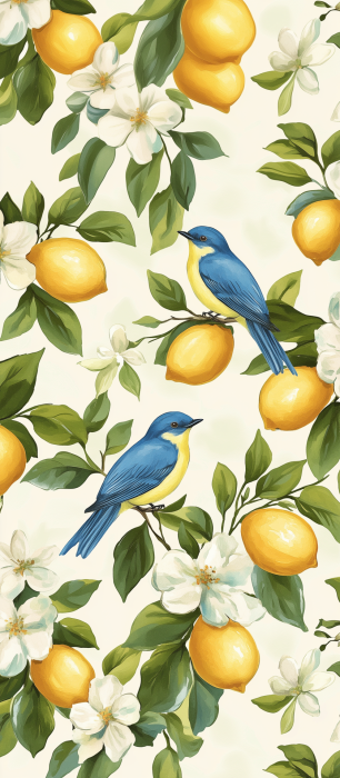 Blue Birds and Lemons Pattern