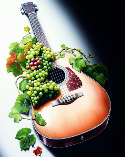 Elegant Acoustic Guitar with Grapes