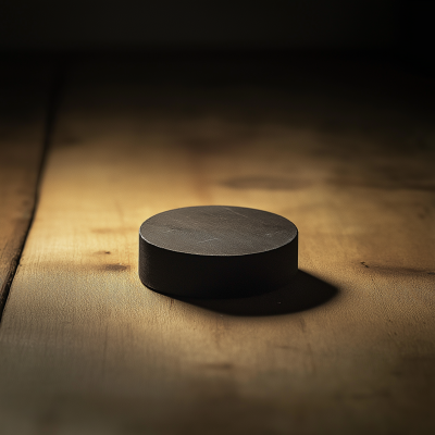 Hockey Puck on Wooden Table